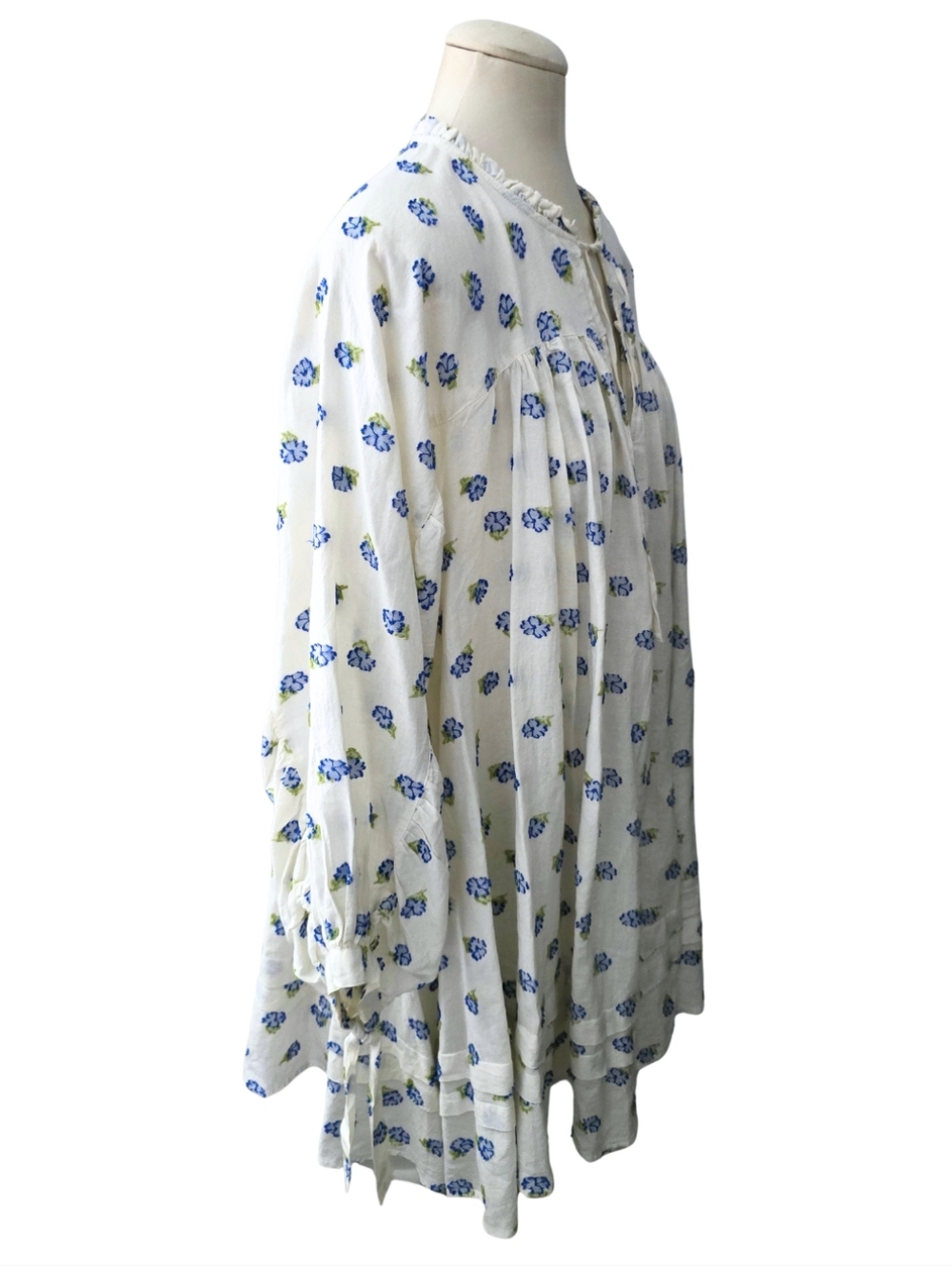 Urban Outfitters Jai Frock Dress White Blue Floral Cotton Cottagecore Boho Large - Picture 7 of 9